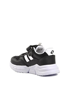 Lafonten 719Y-P Siyah-Beyaz Cırtlı Çocuk Spor Ayakkabı