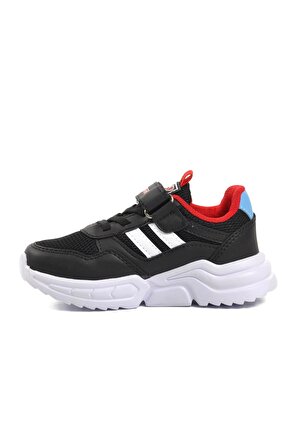 Lafonten 719Y-P Siyah-Kırmızı Cırtlı Çocuk Spor Ayakkabı