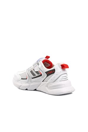 Lafonten 722Y-F Beyaz-Kırmızı Cırtlı Çocuk Spor Ayakkabı