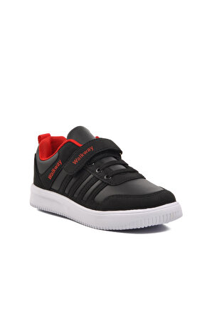Walkway Mely-F Siyah-Beyaz-Kırmızı Cırtlı Çocuk Sneaker