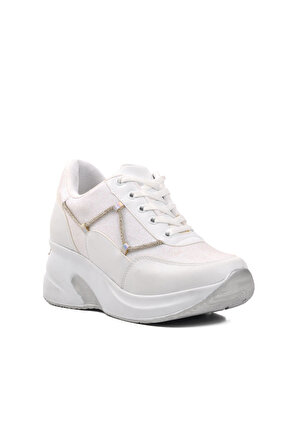 Ayakmod 333067 Beyaz Kadın Dolgu Topuk Sneaker