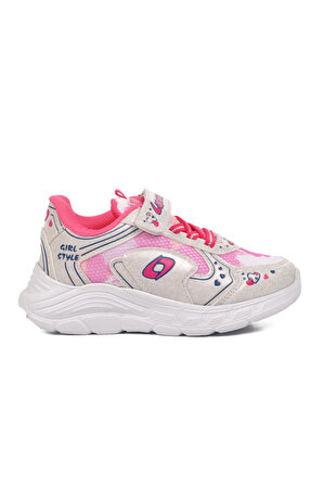 Ayakmod 732-P Beyaz-Fuşya Kalp Desenli Kız Çocuk Spor Ayakkabı