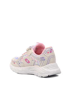 Ayakmod 732-F Beyaz-Pembe Kız Çocuk Kalp Desenli Spor Ayakkabı