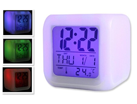 EVOSED 7 Renk Değiştiren Alarmlı Dijital Küp Saat