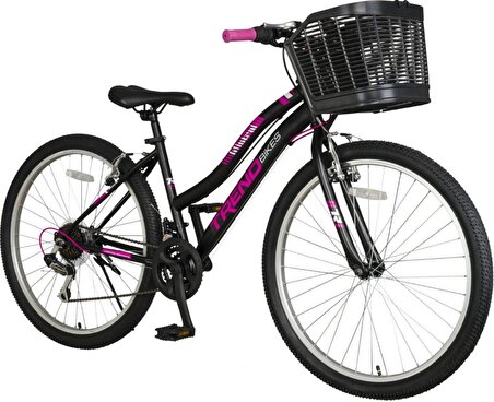 Trendbisiklet Mistral Lady 24 Jant 21 Vites Micro Shift, Kadın Dağ Bisikleti Siyah-Fuşya