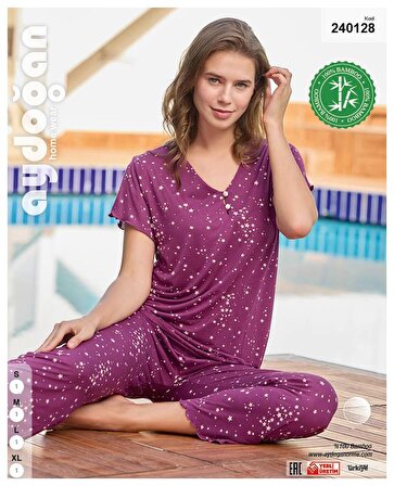 Bayan Bambu Düğmeli Kısa Kol Pijama Takımı
