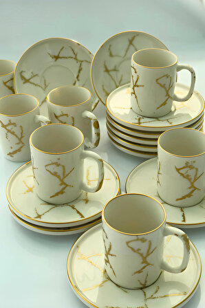 6 Kişilik 12 Parça Şaheste Porselen Kahve Fincan Seti, Modern Porselen Fincan Takımı A++ Kalite Set