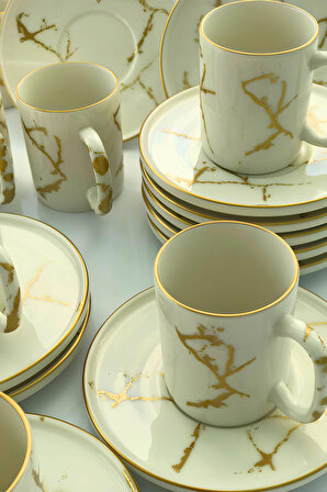 6 Kişilik 12 Parça Şaheste Porselen Kahve Fincan Seti, Modern Porselen Fincan Takımı A++ Kalite Set