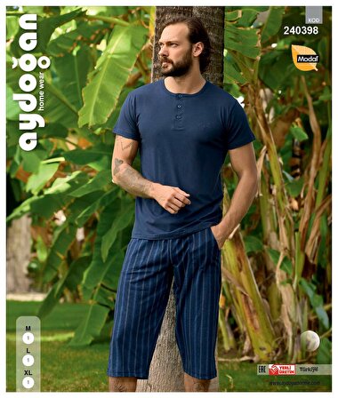 Erkek Modal Bermuda Düğmeli Kısa Kol Pijama Takımı