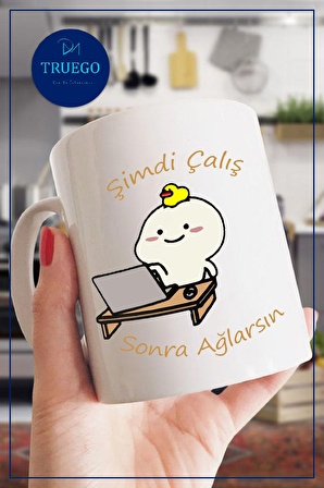 Baskılı Kupa Bardak Seramik Mug - Şimdi Çalış Sonra Ağlarsın