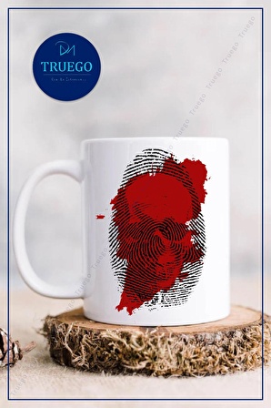 Baskılı Kupa Bardak Seramik Mug - Parmak İzi Kanlı Kafatası