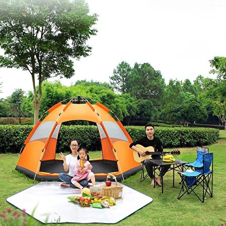 Altıgen 5-6 Kişilik Otomatik Kamp Çadırı Extra Brandalı Aile Çadırı 270x270x150