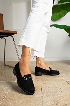 Siyah Rugan Sherry Kadın Loafer Ayakkabı