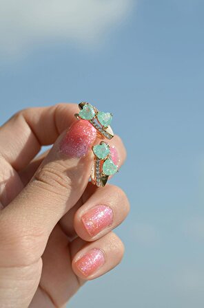 Turquaz Yeşil Opal Kalp Küpe