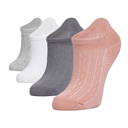 4'lü Kadın Kısa Lüks Çorap Kabartma Desenli - Çok Renkli
