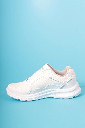Beyaz Gümüş Cilt Poli Taban Bağcıklı Spor Ayakkabı