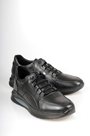 Kyatto Hakiki Deri Lastik Bağcıklı Siyah Erkek Ayakkabı