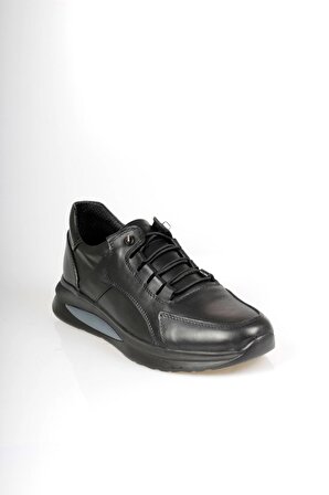 Kyatto Hakiki Deri Lastik Bağcıklı Siyah Erkek Ayakkabı