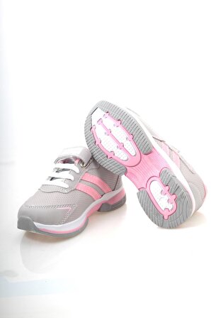 Gri-Pembe Cırtlı Çocuk Spor Ayakkabı