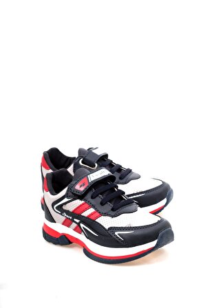 Gri-Lacivert-Kırmızı Cırtlı Çocuk Spor Ayakkabı