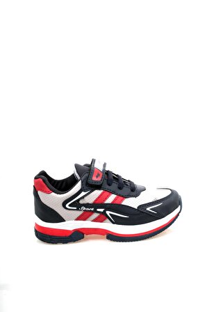 Gri-Lacivert-Kırmızı Cırtlı Çocuk Spor Ayakkabı