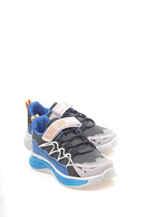 Mavi-Siyah (Turuncu-Gümüş Detaylı)Cırtlı Çocuk Spor Ayakkabı