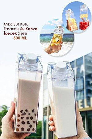 1 Adet 500 Ml Mika Süt Kutusu, Süt Kutu Tasarımlı Su Kahve Içecek Şişesi, Kahve Ve Sunum Bardağı