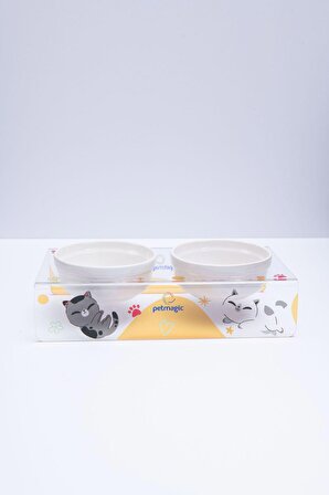 Petmagic Akrilik Pleksi Evcil Hayvan Beyaz Seramik Kaseli Kedi Mini Köpek Mama Su Kabı - Kediler