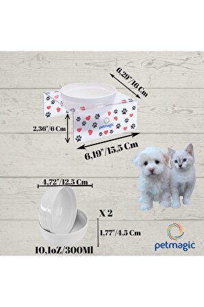 Petmagic Akrilik Beyaz Seramik Tekli Evcil Hayvan Kedi ve Mini Irk Köpek Mama Kabı Siyah Pati