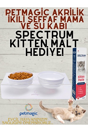 PetMagic Akrilik Beyaz Seramik Kaseli Kedi Mama Su Kabı-Spectrum Yavru Kedi Malt Hediyeli!