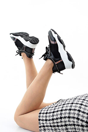 Kadın Siyah Taşlı Rahat Kalıp Spor Ayakkabı LDY-1008