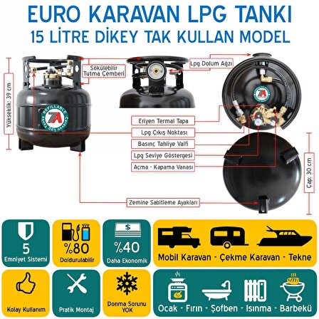 EURO Karavan Lpg Tankı 15 Litre Dikey Tak Kullan