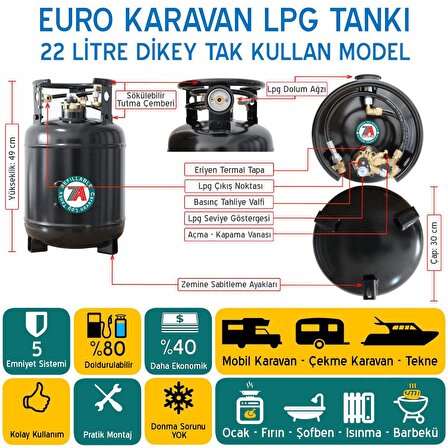 Euro Karavan Lpg Tankı 22 Litre Dikey Tak Kullan
