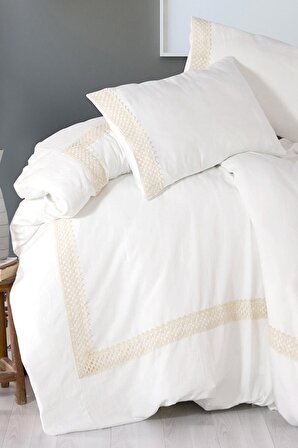 Vivamaison Dantelli Beyaz %100 Pamuk Tek Kişilik Nevresim Yastık Seti 160x220 cm