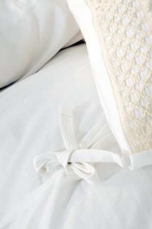 Vivamaison Dantelli Beyaz %100 Pamuk Tek Kişilik Nevresim Yastık Seti 160x220 cm