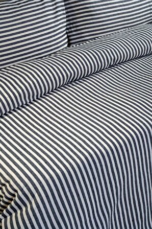 Vivamaison Siyah Çizgili Keten Çift Kişilik Nevresim Yastık Seti 200x220 cm