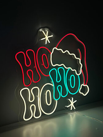 %100 El Yapımı Ho Ho Ho Santa Neon 53x55cm