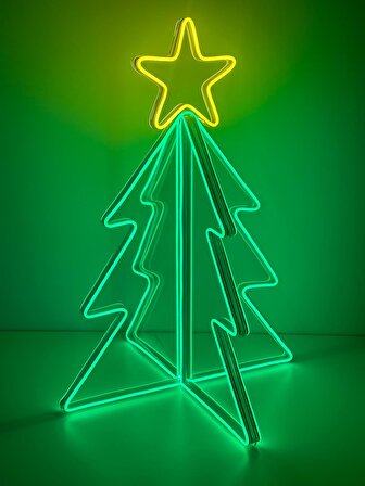 %100 El Yapımı Dekoratif Yılbaşı Ağacı Yeşil Neon 3d Çam Ağacı 73cm Yükseklik