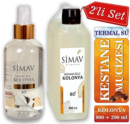 SİMAV Kestane Özlü ve Termal Sulu Kolonya 2'li Set 900ml + 200ml