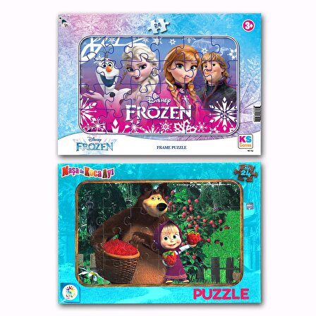 KS Games Frozen Elsa ve Maşa İle Koca Ayı 3+ Yaş Büyük Boy Puzzle 2x 24 Parça