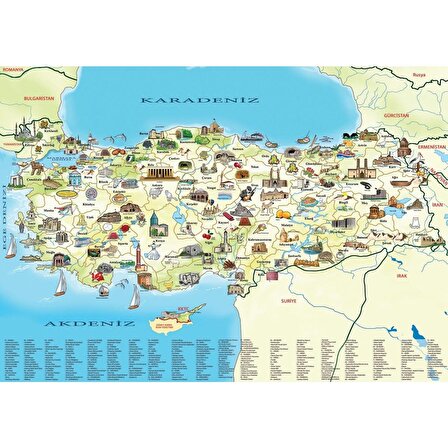 Türkiye Kültür Haritası ve İl Sınırlarına Göre Kesilmiş Türkiye Haritası 2'li Puzzle/Yapboz