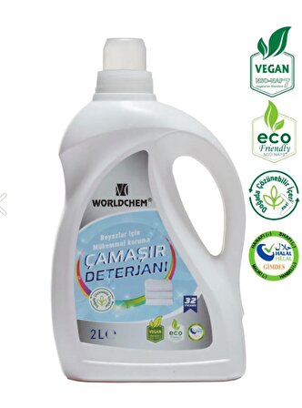 Worldchem Helal Sıvı Çamaşır Deterjanı Beyazlar Için Bitkisel Çevre Dostu Sertifikalı Konsantre 2 L