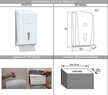 Omnipazar Vialli K21 Z Katlı Kağıt Havlu Dispenseri 400'lü Beyaz