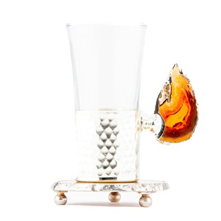 Doğal Taş Kahve  Yanı Su Bardağı & Çay Seti 6’lı Suluk Set Altın