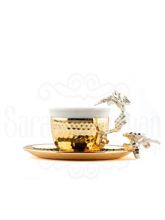 Bakır Kahve Fincanı Nikel Japon Gülü Kahve Fincanı Altın