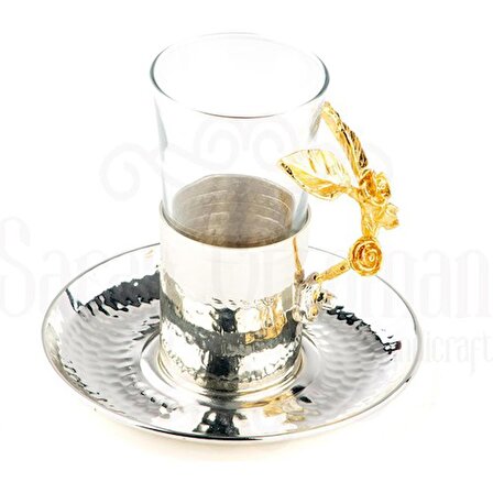 Bakır Çay Bardağı Cam Çay Bardağı Altın Güllü Çay Bardağı Nikel