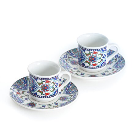 Porselen Kahve Fincanı 2 li Türk Kahve Seti Osmanlı Çini Desen