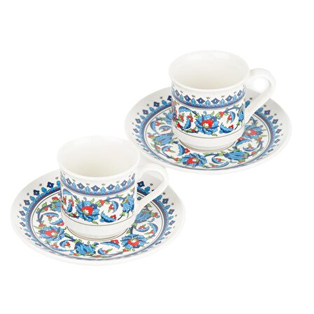 Porselen Kahve Fincanı 2 li Türk Kahve Seti Osmanlı Çini Desen
