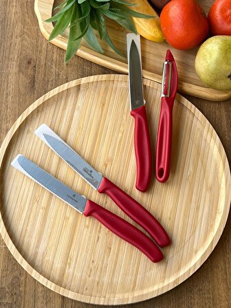 Rossev Sebze Bıçağı - Soyacak Seti 4'lü Kırmızı 