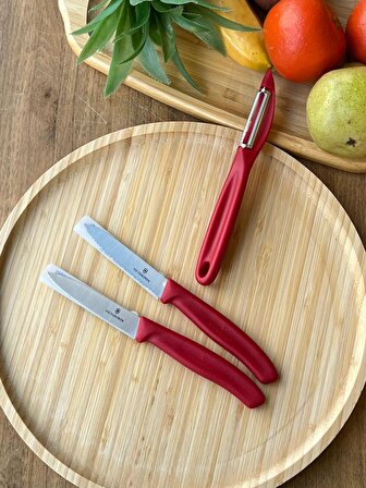 Rossev Sebze Bıçağı - Soyacak Seti 3'lü Kırmızı 